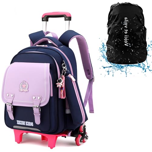 DYMY Schulrucksack mit Rollen Mädchen Rucksack mit Rollen Trolley Kinder Schule Jungs Teenager Schultasche Mädchen Schulranzen mit Rollen Trolley Tasch Rosa 20x32x43cm von DYMY