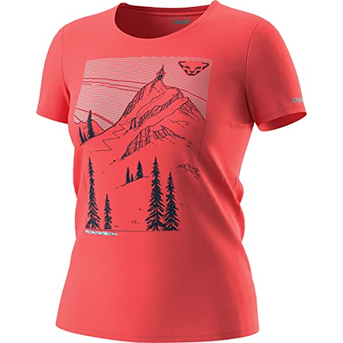 DYNAFIT Damen Artist Series Dri T-Shirt, Hot Coral/Ski Traces On Top, Medium von DYNAFIT