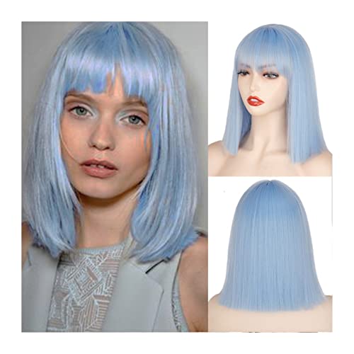 Gewellte Spitzenperücken Kurze Bob-Perücke mit Pony Synthetische gerade Bob-Perücke for Frauen, natürlich aussehende bunte kurze Bob-Perücke Hitzebeständige Perücken for tägliche Party-Cosplay Natürli von DYPASA