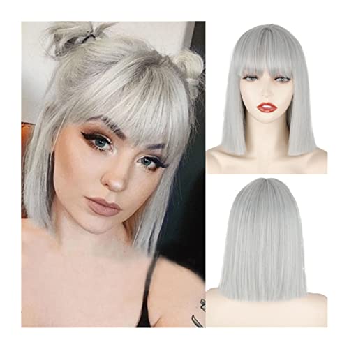 Gewellte Spitzenperücken Kurze Bob-Perücke mit Pony Synthetische gerade Bob-Perücke for Frauen, natürlich aussehende bunte kurze Bob-Perücke Hitzebeständige Perücken for tägliche Party-Cosplay Natürli von DYPASA