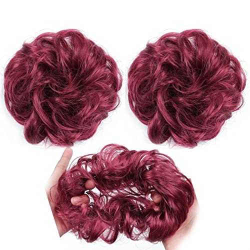 Haarteil Mit Gummiband Elastisches Band mit Haar Messy Bun Mode Mädchen Curly Scrunchie Chignon mit elastischem Band Haarteile Donut for Frauen Unordentliches Haarteil (Color : BURG) von DYPASA