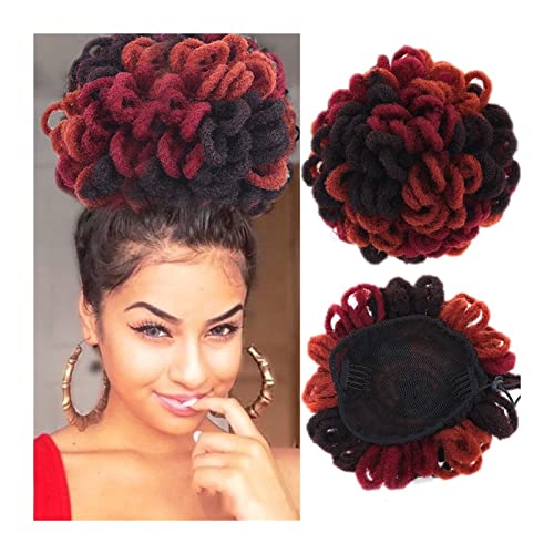 Haarteil Mit Gummiband Synthetische Dreadlocks Bun Afro Puff Kordelzug Pferdeschwanz Haar Chignon Nu Locs Braids Buns Haarteil Clip in Haarverlängerungen for schwarze Frauen Unordentliches Haarteil ( von DYPASA