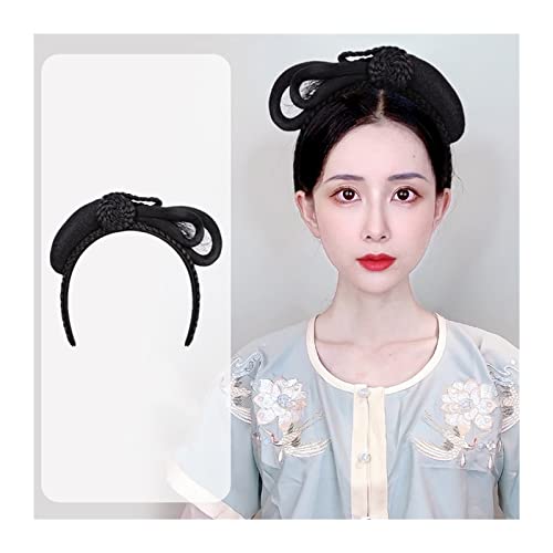 Haarteil Mit Gummiband Synthetische chinesische alte Haarknotenperücke Hanfu-Kopfbedeckung Eleganter alter Kopfschmuck Fotografie Tanzzubehör Perücken Schwarz for Frauen Unordentliches Haarteil (Colo von DYPASA