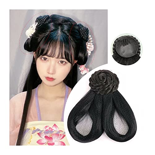 Haarteil Mit Gummiband Synthetische chinesische alte Perücke Hanfu Kopfschmuck Haarknoten elegante Retro-Kopfbedeckung alte chinesische Frauen Cosplay Perücken Zubehör Unordentliches Haarteil (Color von DYPASA