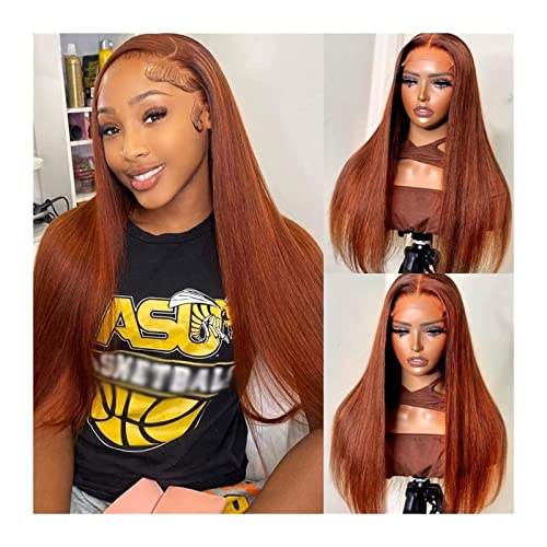 Human Haar Wigs Perücke Brasilianisches Remy-Haar Lang Gerade Orange 13x4 HD Spitze Frontperücken Echthaar 180% Mittelbraun Schweizer Spitze Frontperücken für Frauen Natürlich Pa von DYPASA