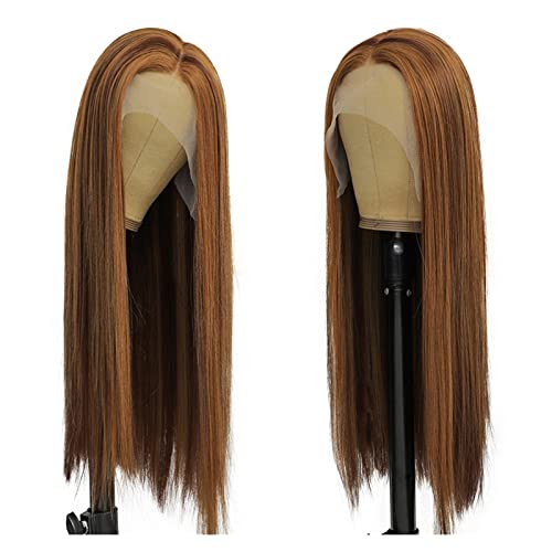 Human Haar Wigs Perücke Highlights Brown Spitze vorne Perücke Synthetische Spitze Perücken für Frauen 180% Dichte Lange Gerade 18-28 Zoll Glueless Spitze Perücke widerstehen von DYPASA