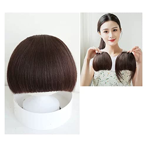 Human Hair Wigs Perücke Faux Pony Perücke für Mädchen Echthaar Verdickter Pony Qi Fransen Perücke für weiches Haar Natürlich Lockige Perücke (Farbe: Dark Brown, Größe: A) von DYPASA