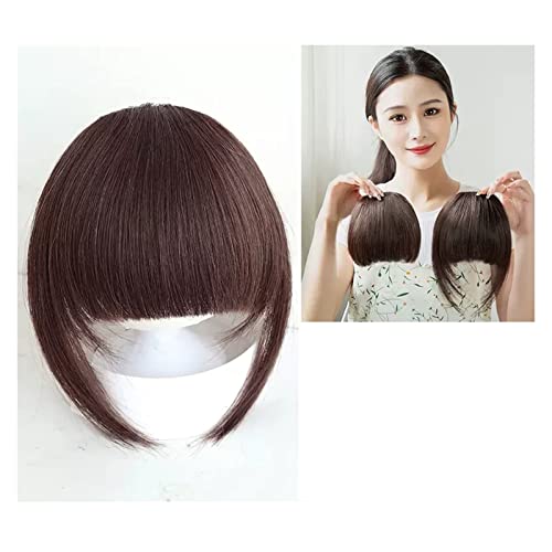 Human Hair Wigs Perücke Faux Pony Perücke für Mädchen Echthaar Verdickter Pony Qi Fransen Perücke für weiches Haar Natürlich Lockige Perücke (Farbe: Dark Brown, Größe: B) von DYPASA