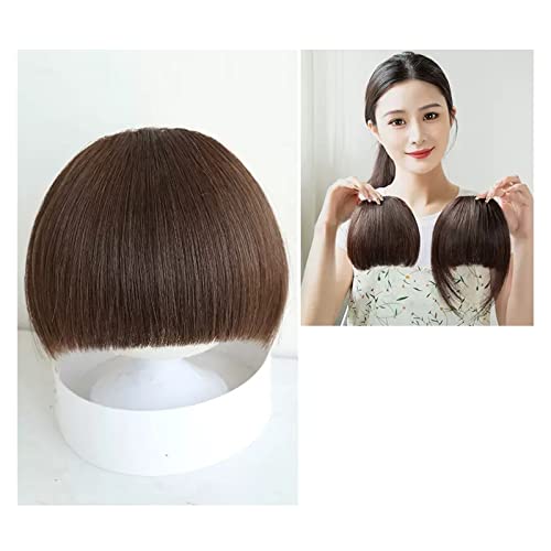 Human Hair Wigs Perücke Faux Pony Perücke für Mädchen Echthaar Verdickter Pony Qi Fransen Perücke für weiches Haar Natürlich Lockige Perücke (Farbe: Light Brown, Größe: A) von DYPASA