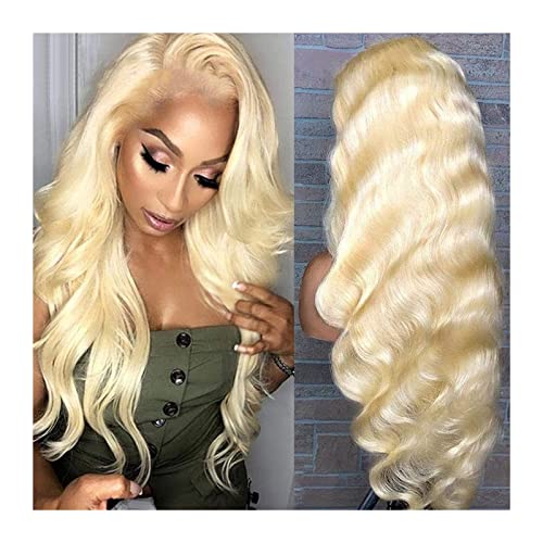 Perücke für Damen, natürlich, 13 x 6 cm, HD, transparent, Spitze, 613 blond, mit Spitzenfront, brasilianisches Echthaar, 35,6 - 76,2 cm, Körperwelle, Remy-Haar, Spitze vorne, vorgepflückt von DYPASA