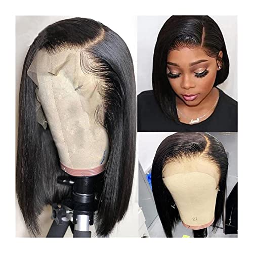 Perücke für Damen, natürlich, glatt, Bob Perücke, Echthaar, 20,3 - 40,2 cm, HD, transparent, natürliche Seite, Glueless Remy-Haar, Seitenteil, kurze Bob Lace Perücke von DYPASA