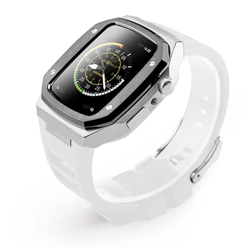DYPERO 45 mm 41 mm Edelstahl-Uhrengehäuse-Set für Apple Watch Band 40, 44 mm, Gummiband für iWatch Serie 7, 6, SE, 5, 4, Modifikationsset (Farbe: H, Größe: 44 mm) von DYPERO