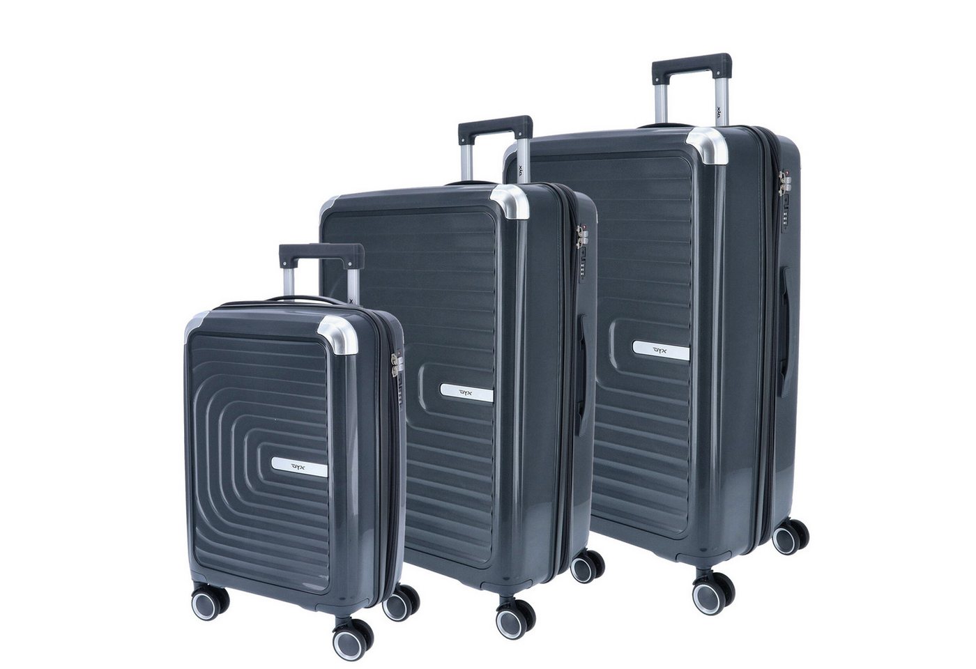 DYX Koffer DYX 4 Rollen Trolley 3er Set S/M/L Barcelona grau, 4 Rollen Rollen DYX Koffer DYX 4 Rollen Trolley 3er Set S/M/L Barcelona grau, 4 Rollen Rollen von DYX
