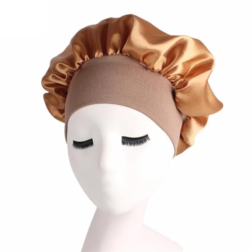 1pc Seide Kopf Wrap Dusche Kappe Einstellen Feste Satin Motorhaube Haar Styling Kappe Lange Haar Pflege Frauen Nacht Schlaf hut Haar Styling Werkzeuge(Gold) von DYYEUAVT