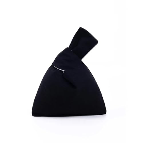 DYYEUAVT Baumwoll-Damenhandtaschen, Knoten-Handgelenk-Einkaufstasche, umweltfreundlich, wiederverwendbare Einkaufstasche, leichte Tragetasche, Münzgeldbörse(Black) von DYYEUAVT