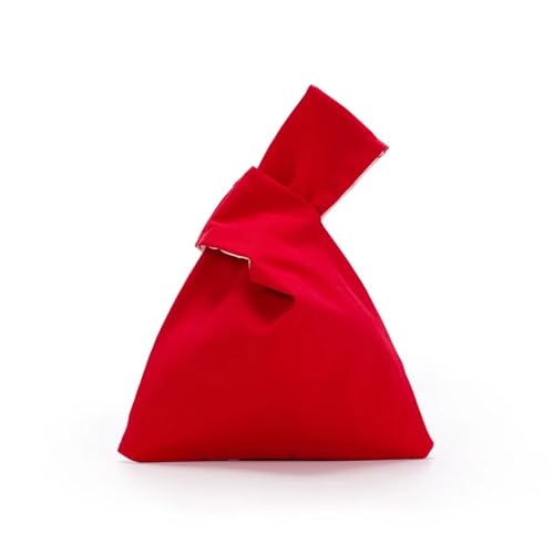 DYYEUAVT Baumwoll-Damenhandtaschen, Knoten-Handgelenk-Einkaufstasche, umweltfreundlich, wiederverwendbare Einkaufstasche, leichte Tragetasche, Münzgeldbörse(Red) von DYYEUAVT