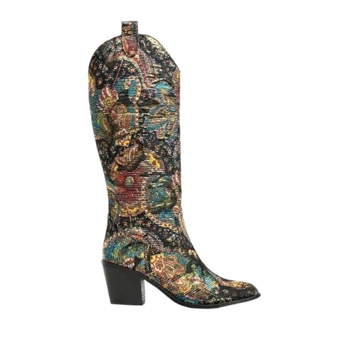 DYYEUAVT Bunte Cowboystiefel Damen Kniehohe Stiefel mit niedrigem Absatz for Damen Mode Damenschuhe Stiefel mit klobigem Absatz for Damen(39) von DYYEUAVT