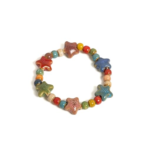 DYYEUAVT Buntes Seestern- und Muschel-Armband, Keramik, Perlen, Boho, Strandschmuck, elastisches Armband für Damen und Jugendliche, Einheitsgröße, Achat von DYYEUAVT