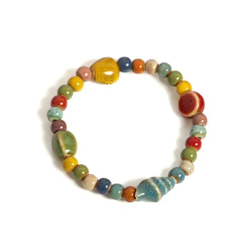 DYYEUAVT Buntes Seestern- und Muschel-Armband, Keramik, Perlen, Boho, Strandschmuck, elastisches Armband für Damen und Jugendliche, Einheitsgröße, Achat von DYYEUAVT