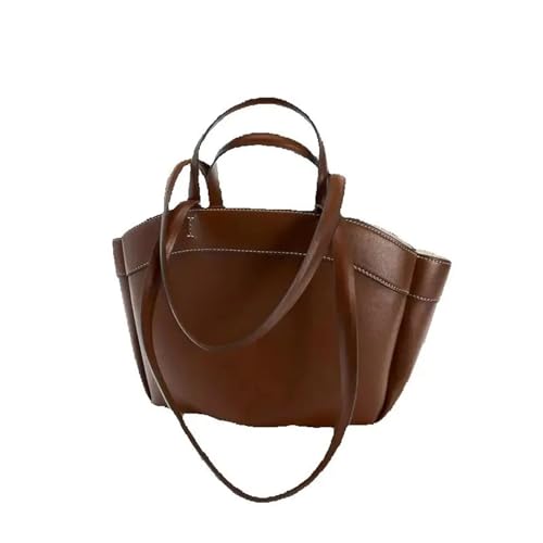 DYYEUAVT Damen-Einkaufstasche, große Kapazität, Leder-Umhängetasche, Retro-Umhängetasche, lässig, tragbar, Eimer-Handtasche(Beige) von DYYEUAVT
