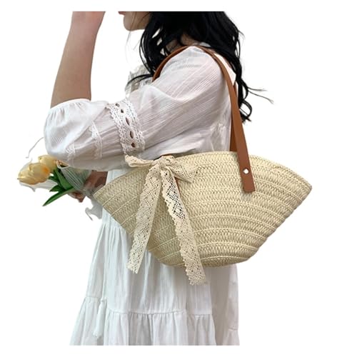 DYYEUAVT Damen Geflochtene Korb-Clutch-Tasche Große Stroh-tragbare Umhängetasche Sommer-Strand-Geldbörsen(Beige) von DYYEUAVT
