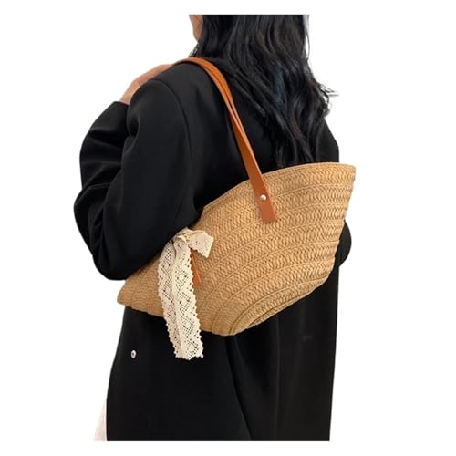 DYYEUAVT Damen Geflochtene Korb-Clutch-Tasche Große Stroh-tragbare Umhängetasche Sommer-Strand-Geldbörsen(Khaki) von DYYEUAVT