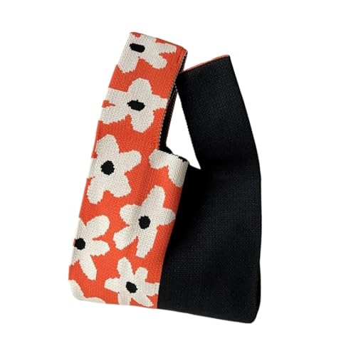 DYYEUAVT Damen-Handtasche, wiederverwendbar, gestrickt, Herz-Blumen-Handgelenktasche, handgefertigt, Knoten, Einkaufstasche, Einkaufstaschen, Outdoor, lässig(Color-4) von DYYEUAVT
