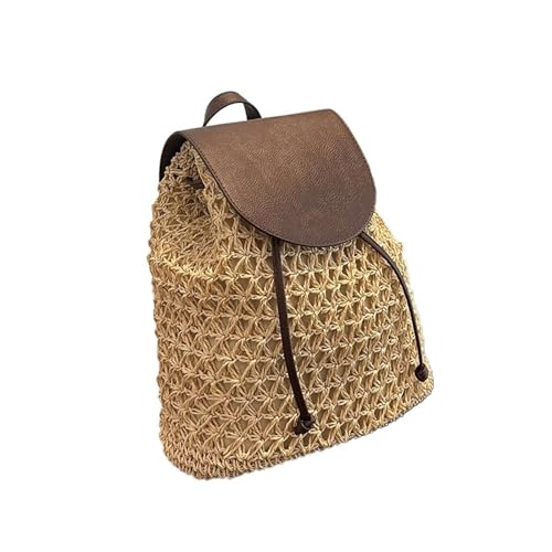 DYYEUAVT Damen Stroh Rucksack Sommer Boho Hohle Schultertasche Hobo Häkeln Gewebte Reisetaschen for Frauen Gestrickter Strandrucksack(Beige) von DYYEUAVT