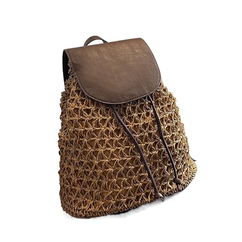 DYYEUAVT Damen Stroh Rucksack Sommer Boho Hohle Schultertasche Hobo Häkeln Gewebte Reisetaschen for Frauen Gestrickter Strandrucksack(Brown) von DYYEUAVT