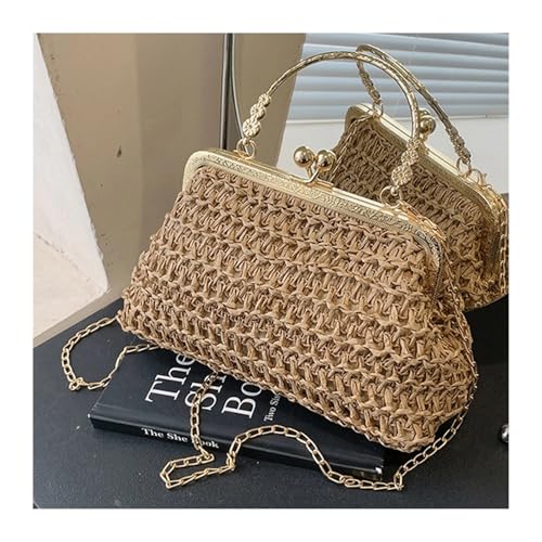 DYYEUAVT Dinnerparty-Kette, Grasgewebte Tasche, Sommergewebte Tragetasche, Einfache Textur, Handgefertigt, Lässig, Elegant, Tragbare Abendtasche(Khaki) von DYYEUAVT