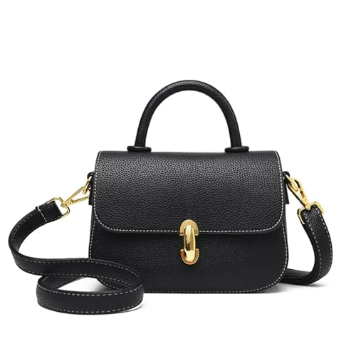 DYYEUAVT Echtes Leder Frauen Umhängetasche Einfachheit Einfarbig Handtasche Damen Schulter Geldbörsen(Black) von DYYEUAVT