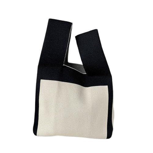DYYEUAVT Frauen Mini Knoten Handgelenk Tasche Handgemachte Casual Stricken Handtasche Farbe Plaid Einkaufstasche Student Wiederverwendbare Einkaufstaschen(Cloor-03) von DYYEUAVT
