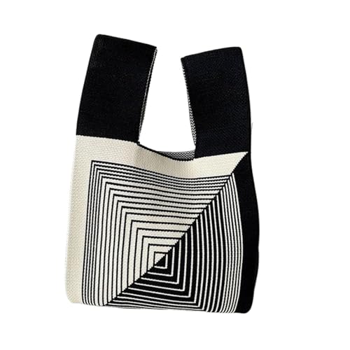 DYYEUAVT Frauen Mini Knoten Handgelenk Tasche Handgemachte Casual Stricken Handtasche Farbe Plaid Einkaufstasche Student Wiederverwendbare Einkaufstaschen(Cloor-08) von DYYEUAVT
