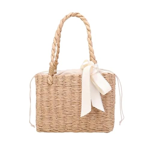 DYYEUAVT Frauen Rattan Seidenband Handtasche Stroh Quadrat Korb Vintage Tote Clutch von DYYEUAVT