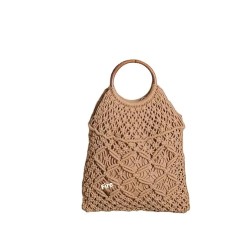 DYYEUAVT Griff Baumwollfaden Handtasche Aushöhlen Korb Strandtasche Damen Rundgriff Strohweben(Khaki) von DYYEUAVT