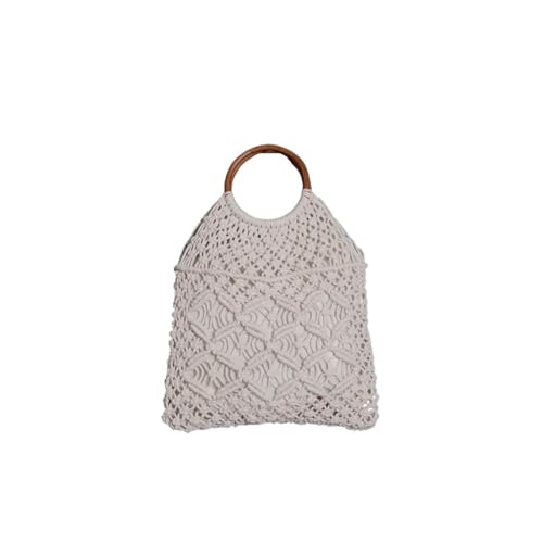 DYYEUAVT Griff Baumwollfaden Handtasche Aushöhlen Korb Strandtasche Damen Rundgriff Strohweben(WHITE) von DYYEUAVT