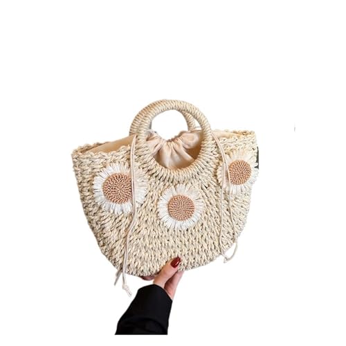 DYYEUAVT Große Kapazität Damen Sommer Aushöhlen Crossbody Schultertasche Handgewebte Stroh Rattan Halbmond Strand Handtasche(Beige) von DYYEUAVT