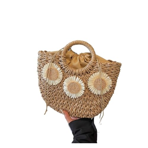 DYYEUAVT Große Kapazität Damen Sommer Aushöhlen Crossbody Schultertasche Handgewebte Stroh Rattan Halbmond Strand Handtasche(Khaki) von DYYEUAVT