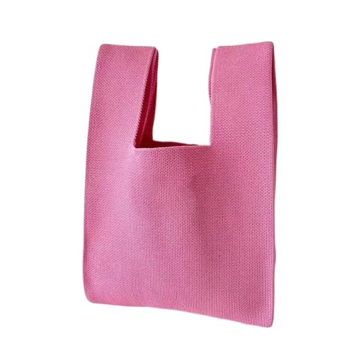 DYYEUAVT Handgemachte Strick-Handtasche For Damen, Mini-Knoten-Handgelenktasche, Weiblich, Lässige Farbe, Einkaufstasche, Wiederverwendbare Einkaufstasche(Rose Red) von DYYEUAVT