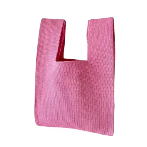 DYYEUAVT Handgemachte Strick-Handtasche for Damen, Mini-Knoten-Handgelenktasche, weiblich, lässig, Farbe, breite Einkaufstasche, wiederverwendbare Einkaufstasche(Rose Red) von DYYEUAVT