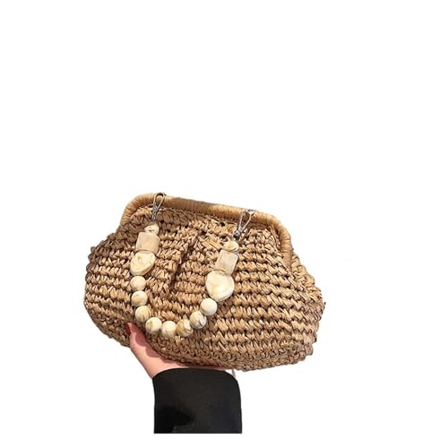 DYYEUAVT Handgewebte Handtasche mit Clip, Sommer, Strand, Urlaub, Strohtasche, lässige Strandtasche mit einer Schulter(Khaki) von DYYEUAVT