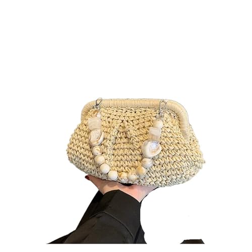 DYYEUAVT Handgewebte Handtasche mit Clip, Sommer, Strand, Urlaub, Strohtasche, lässige Strandtasche mit einer Schulter(WHITE) von DYYEUAVT
