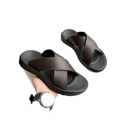 DYYEUAVT Herrenschuhe Sommer Sandalen PU Outdoor Lazy Schuhe Anti Slip Soft Solepantoffeln Strandschuhe(Brown,46) von DYYEUAVT
