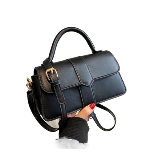 DYYEUAVT Leder Umhängetasche for Frauen Handtasche Vintage Unterarmtasche kleine quadratische Satchel(Black) von DYYEUAVT