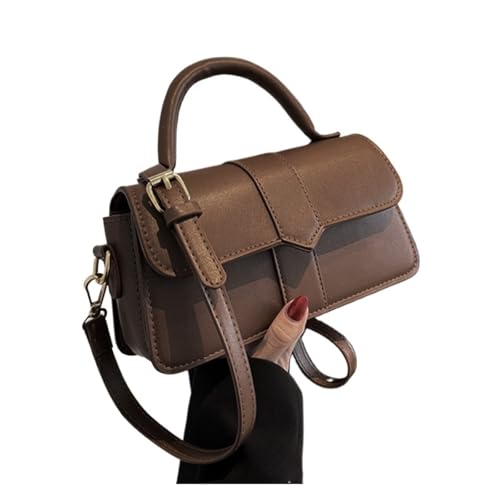 DYYEUAVT Leder Umhängetasche for Frauen Handtasche Vintage Unterarmtasche kleine quadratische Satchel(Brown) von DYYEUAVT