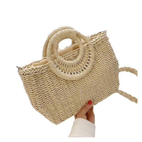 DYYEUAVT Sommer Frauen Stroh Strand Tasche Handgemachte Umhängetasche Kreis Rattan Taschen Boho Casual Woven Korb Taschen(Beige) von DYYEUAVT