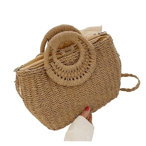 DYYEUAVT Sommer Frauen Stroh Strand Tasche Handgemachte Umhängetasche Kreis Rattan Taschen Boho Casual Woven Korb Taschen(Khaki) von DYYEUAVT