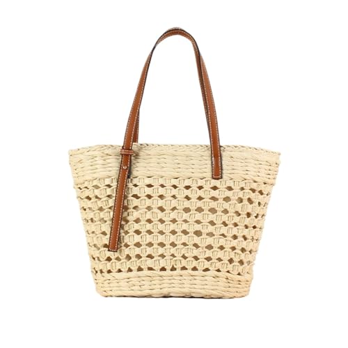 DYYEUAVT Sommer handgewebte Stroh Strand Frauen Tragetaschen Vintage aushöhlen Korb Rattan Handtasche Urlaub Schultertasche Strandtasche(Beige) von DYYEUAVT