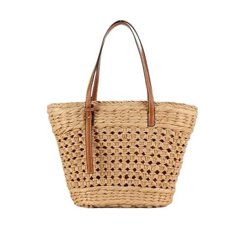 DYYEUAVT Sommer handgewebte Stroh Strand Frauen Tragetaschen Vintage aushöhlen Korb Rattan Handtasche Urlaub Schultertasche Strandtasche(Brown) von DYYEUAVT