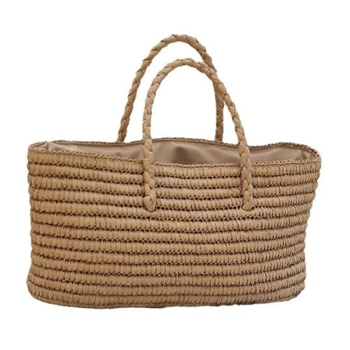 DYYEUAVT Sommerliche große Strand-Strohtasche, handgewebte Damenhandtasche, einfache, trendige Kordelzug-Tragetaschen, Reise-Rattan-Häkel-Clutch von DYYEUAVT